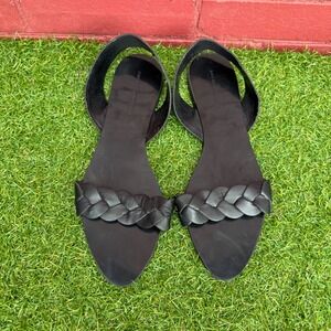 Zara Basic Collection Black Leather Braided‎ Slingback Sandals Size EU 40 US 10